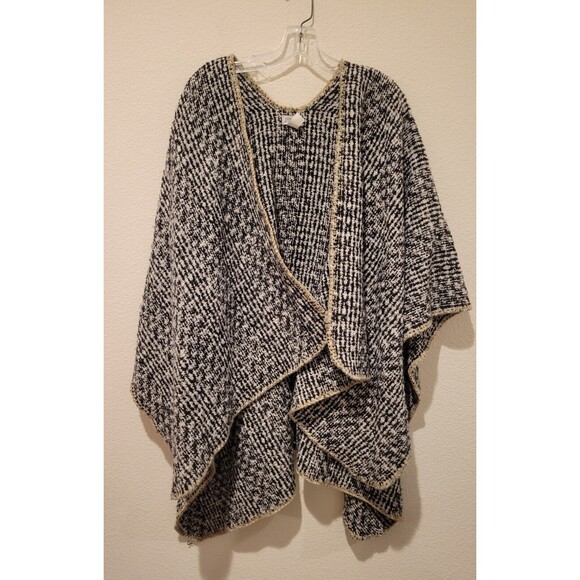 Summer & Rose Erica Sweater Wrap Kimono Open Cardigan Black White Herringbone OS - Picture 3 of 8